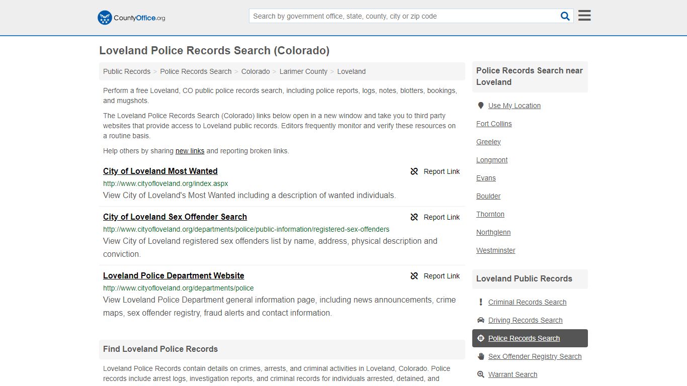 Loveland Police Records Search (Colorado) - County Office